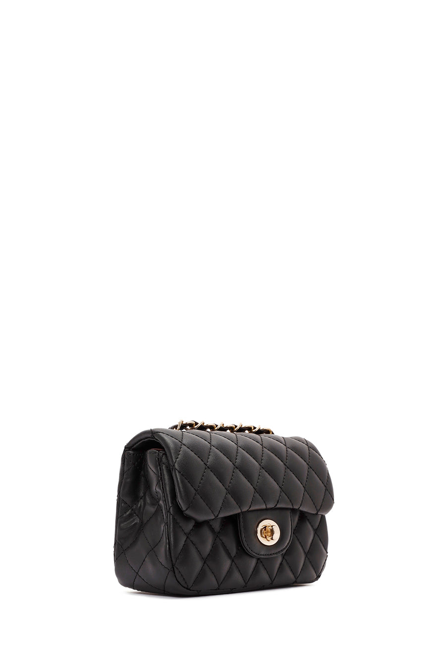 Women's Black Long Strapped Quilted Mini Crossbody Bag