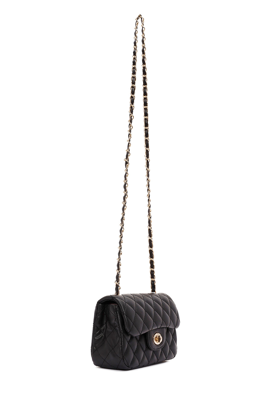 Women's Black Long Strapped Quilted Mini Crossbody Bag