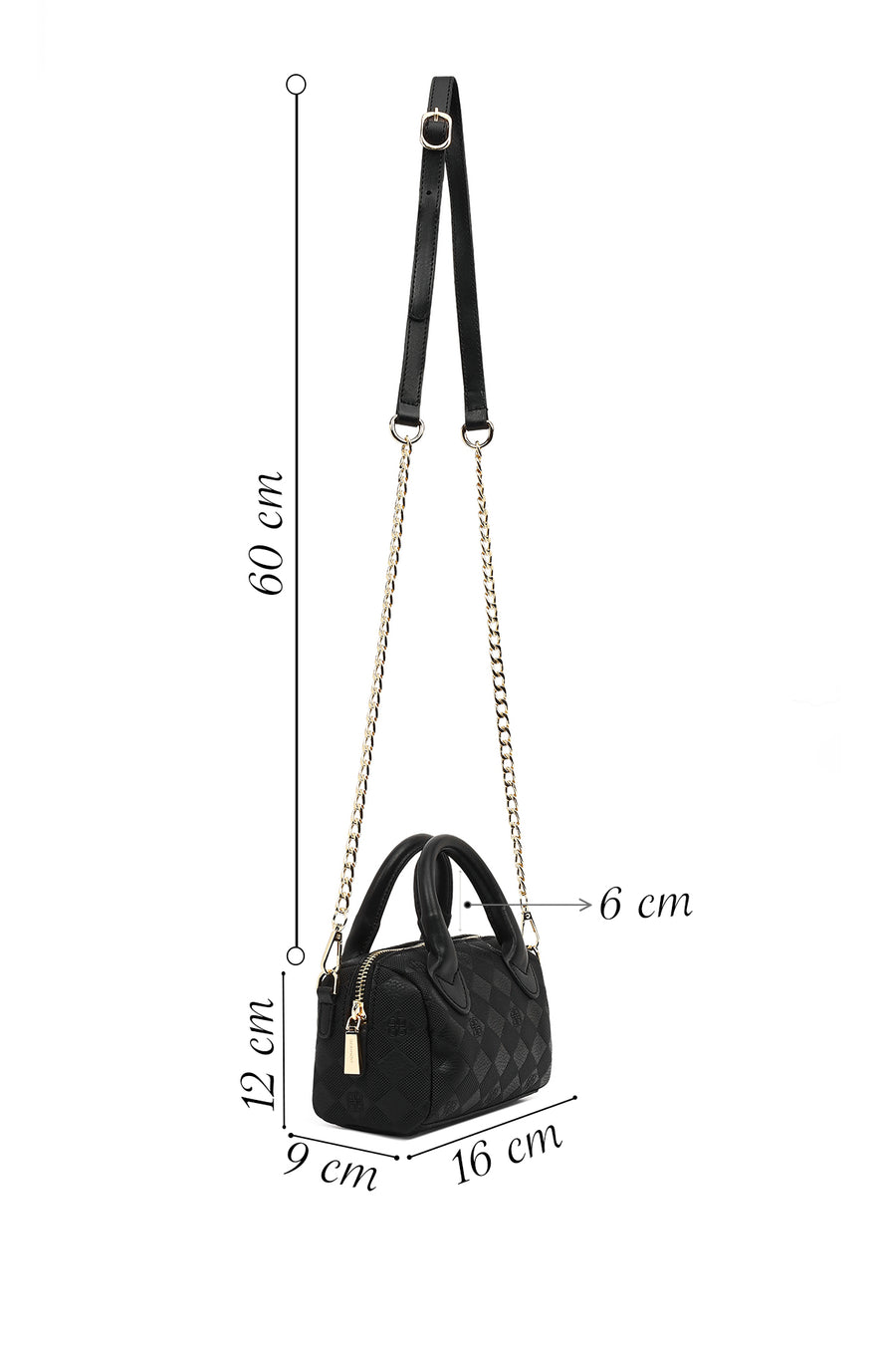 Women's Black Long Strap Printed Mini Crossbody Bag