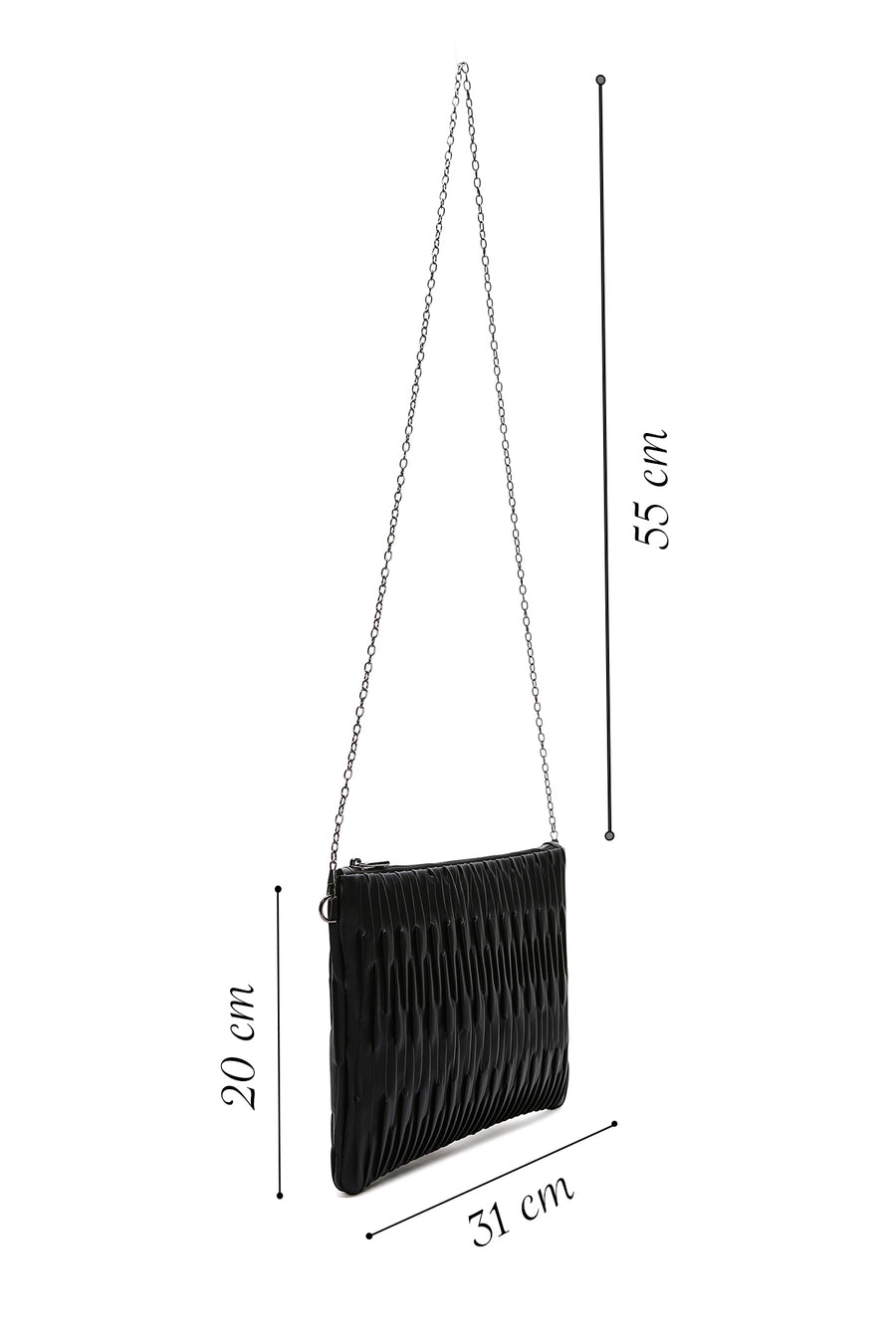Women's Black Chain Strap Patterned Clutch Bag