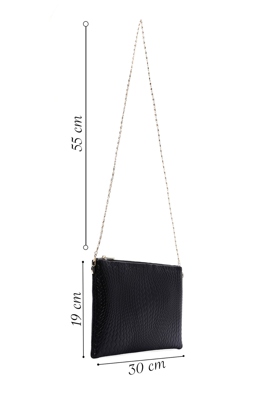 Women's Black Chain Strap Braided Clutch Bag