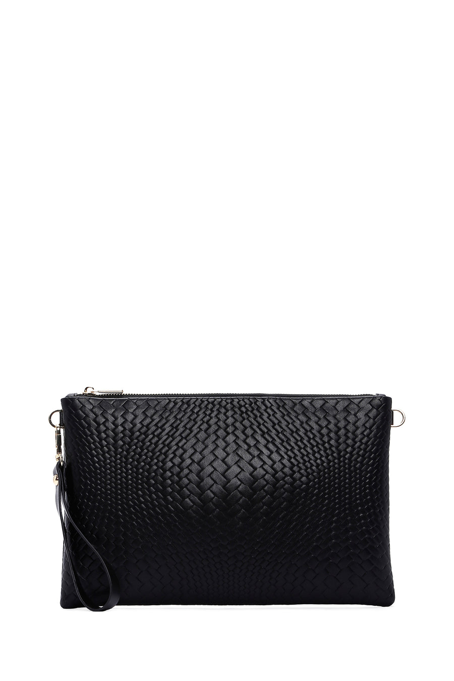 Women's Black Chain Strap Braided Clutch Bag