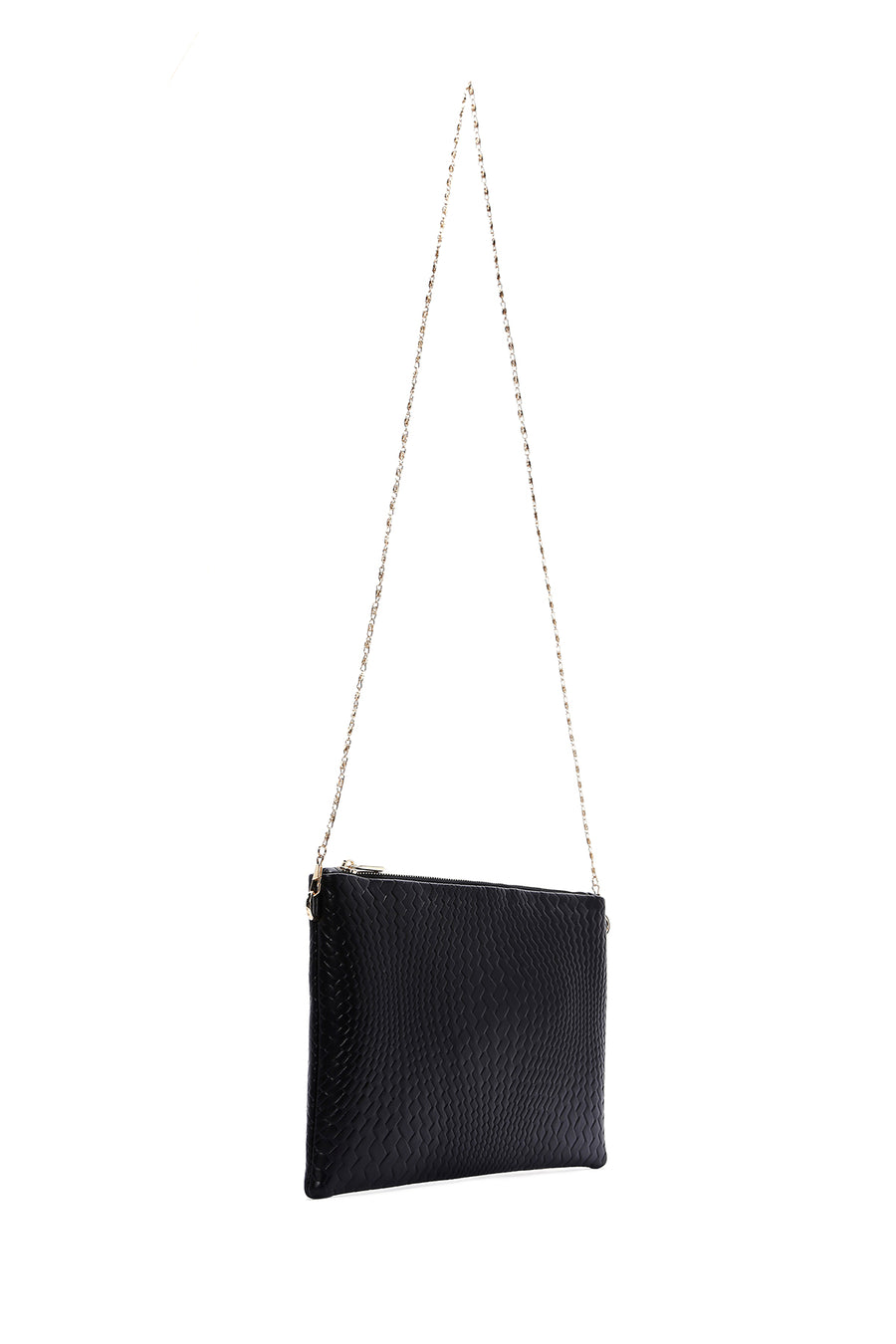 Women's Black Chain Strap Braided Clutch Bag