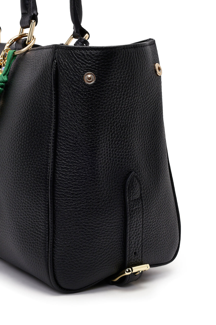 Women's Black Long Strap Charm Leather Shoulder Bag