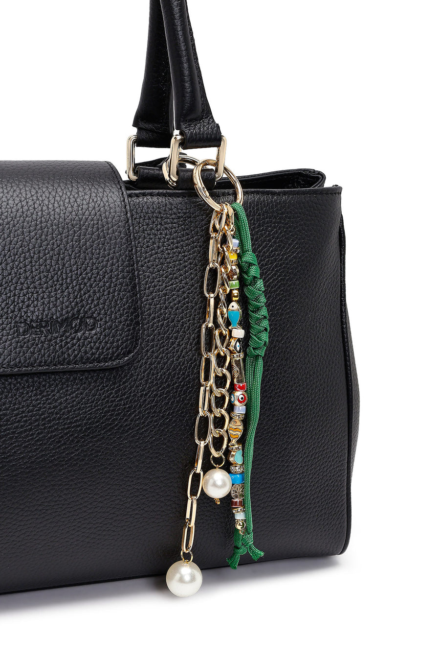 Women's Black Long Strap Charm Leather Shoulder Bag