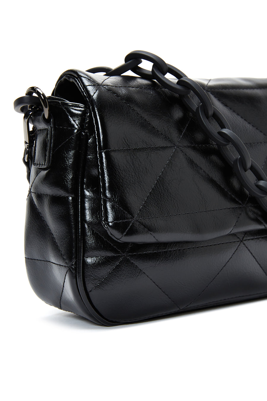 Women's Black Long Strapped Quilted Crossbody Bag