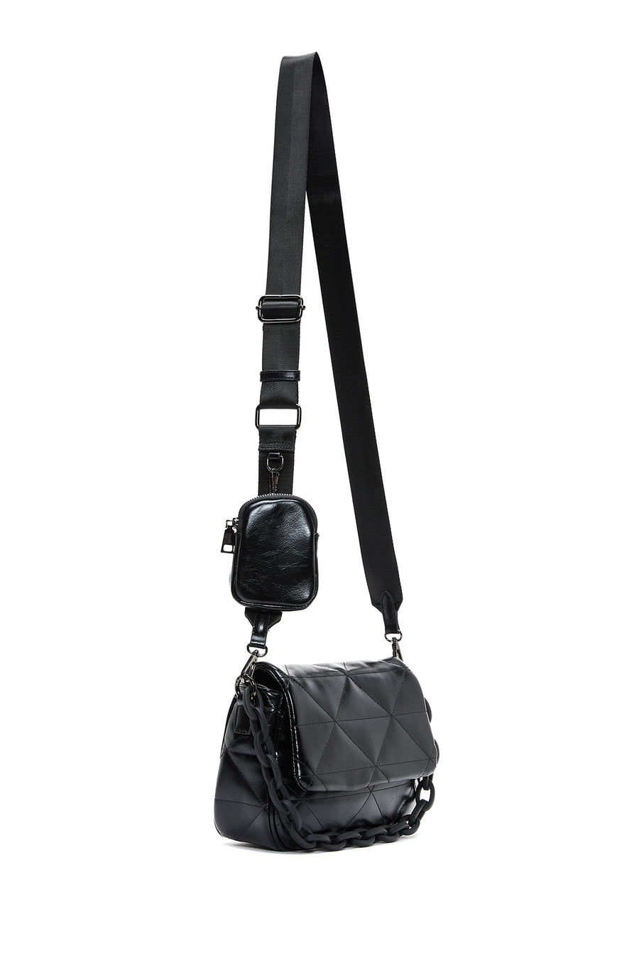 Women's Black Long Strapped Quilted Crossbody Bag