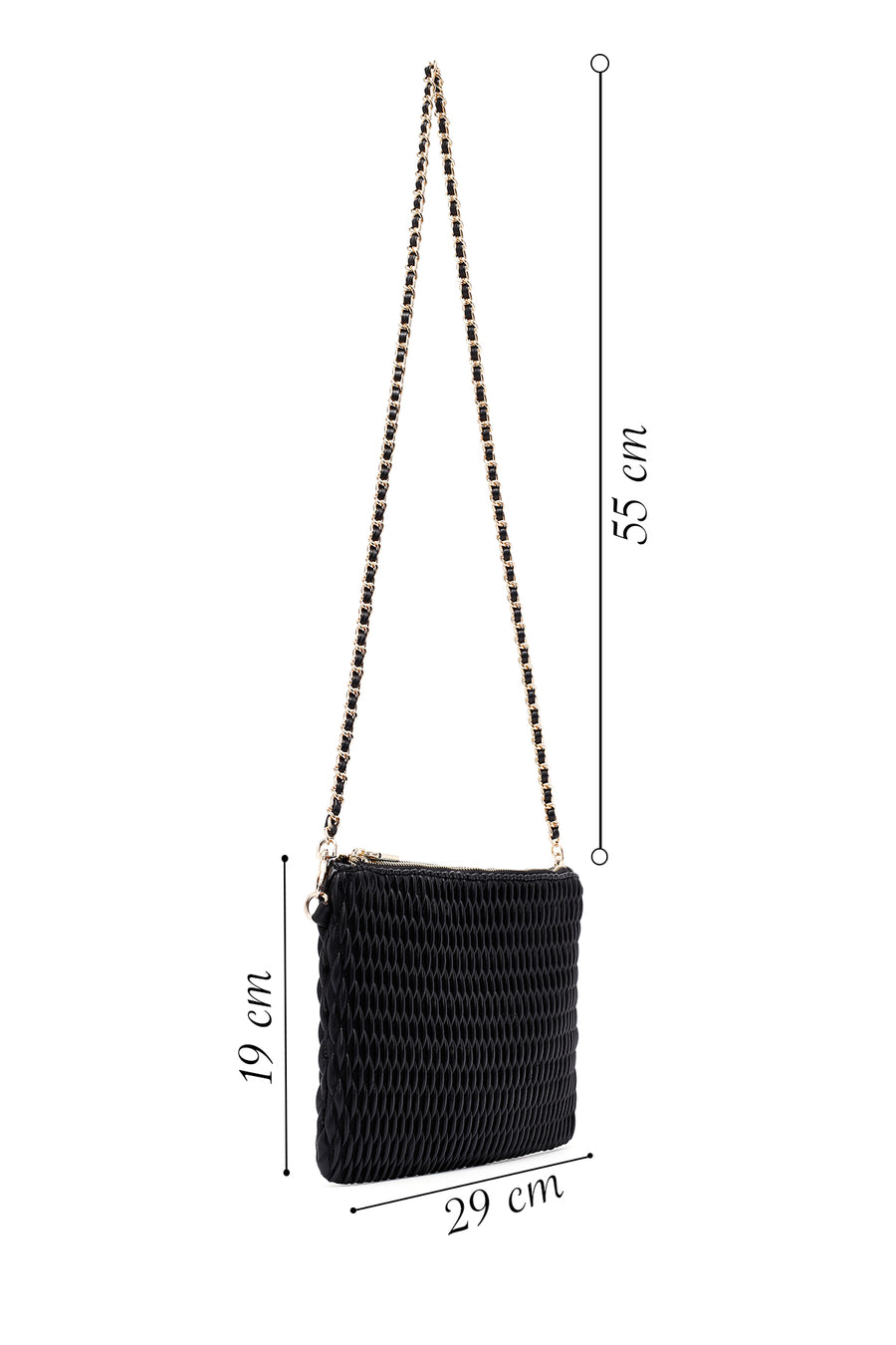 Woman Black Long Chain Strap Printed Clutch Bag