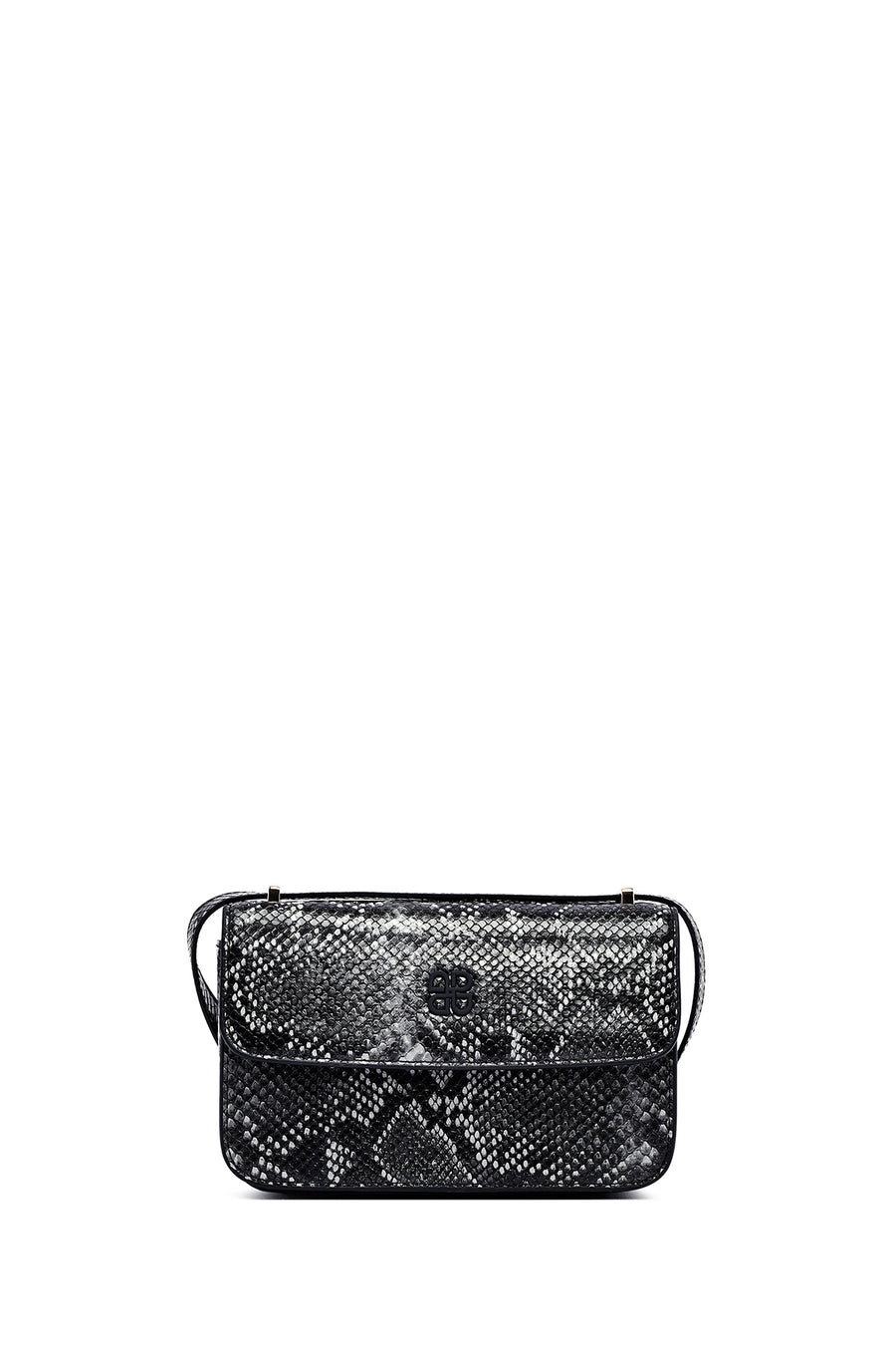 Woman Black Long Strap Patterned Crossbody Bag