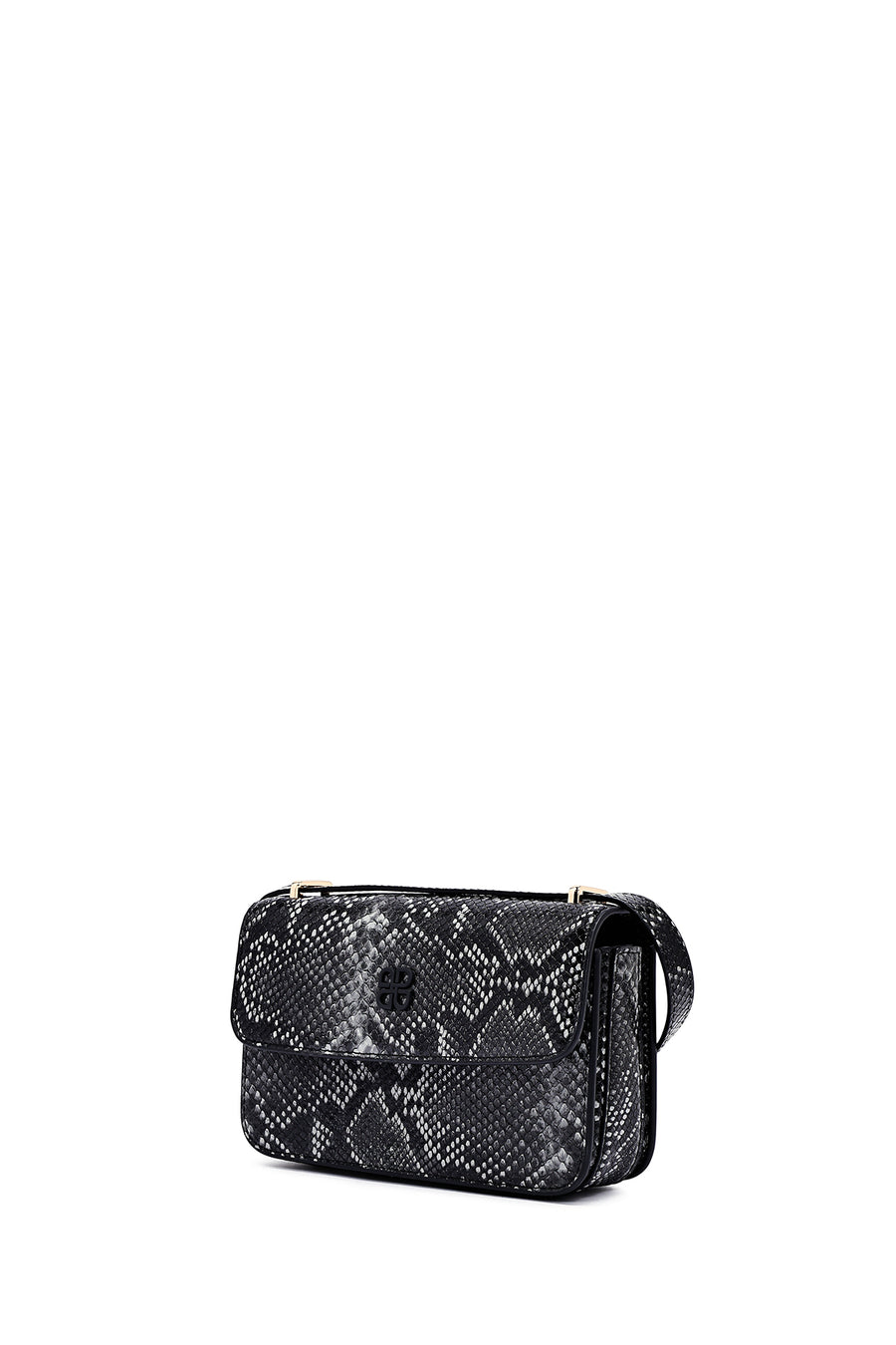 Woman Black Long Strap Patterned Crossbody Bag