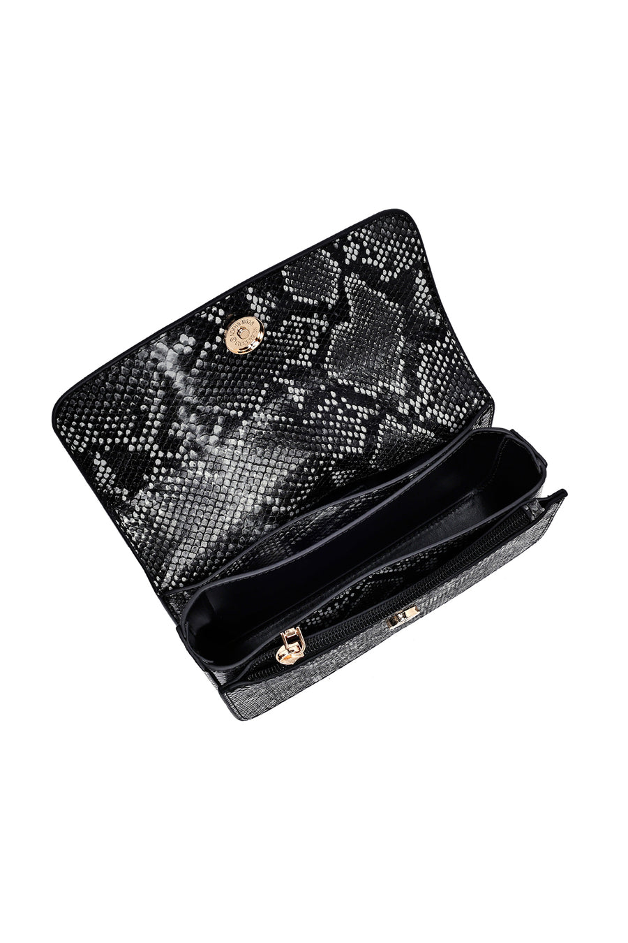Woman Black Long Strap Patterned Crossbody Bag