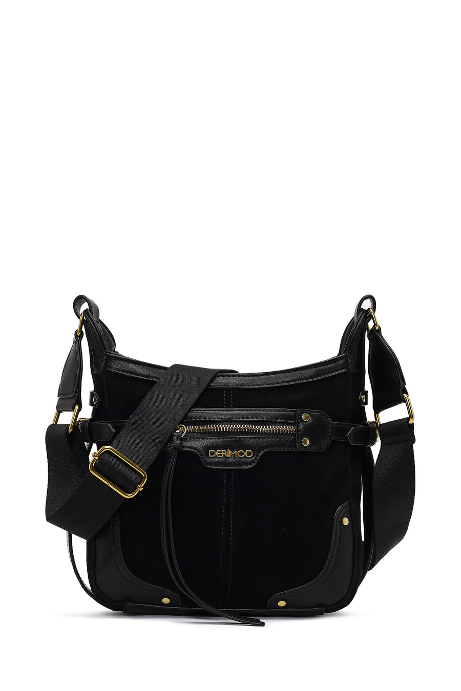 Women's Black Long Strap Suede Leather Crossbody Bag 25ABD244210 | Derimod