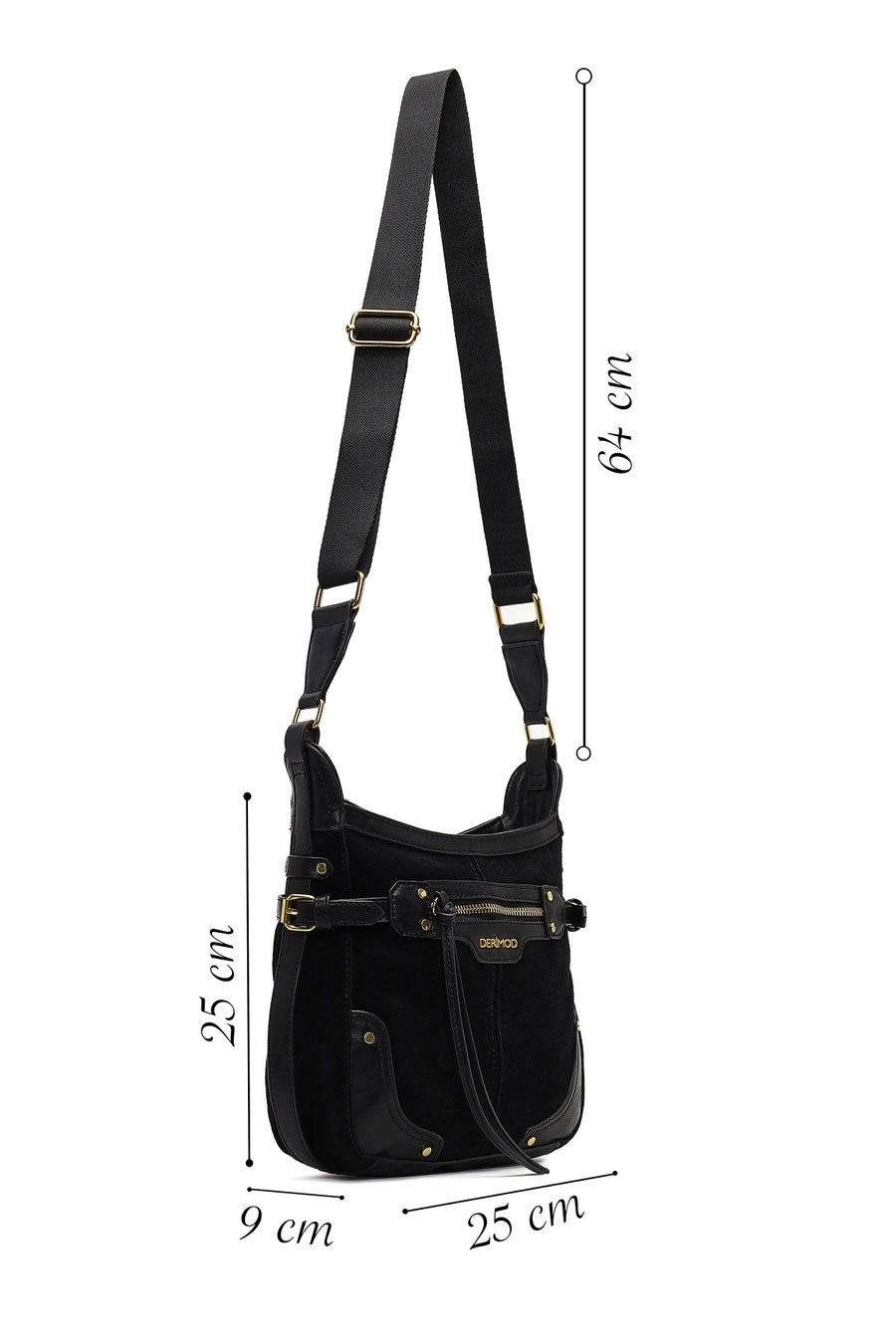 Women's Black Long Strap Suede Leather Crossbody Bag