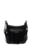 Women's Black Long Strap Suede Leather Crossbody Bag | Derimod