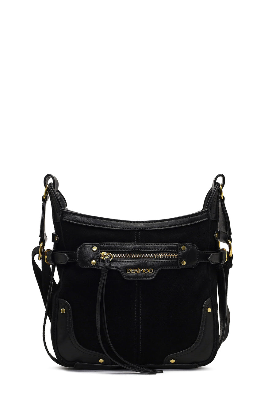 Women's Black Long Strap Suede Leather Crossbody Bag