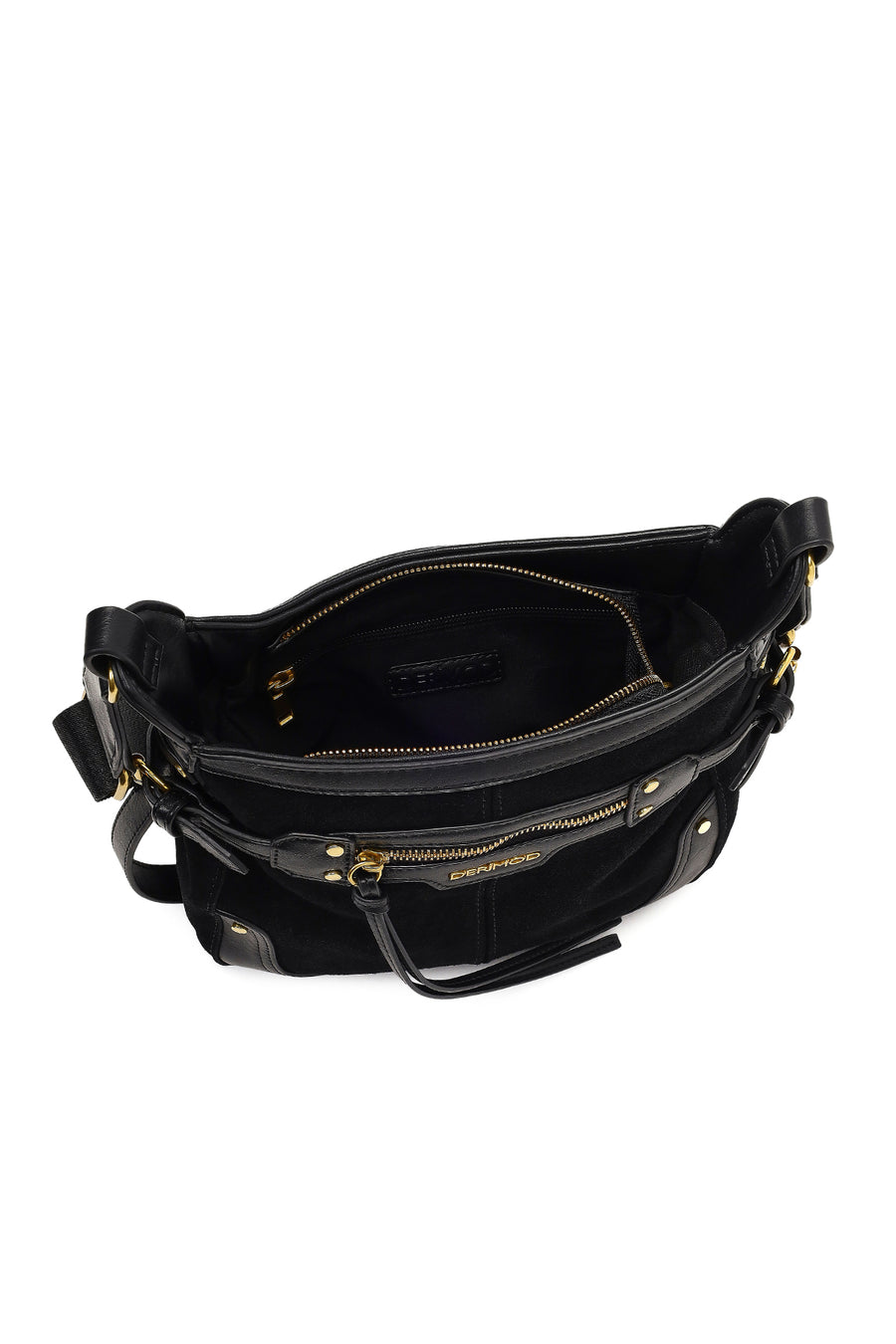 Women's Black Long Strap Suede Leather Crossbody Bag
