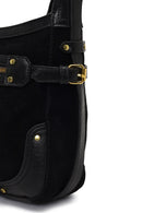 Women's Black Long Strap Suede Leather Crossbody Bag | Derimod