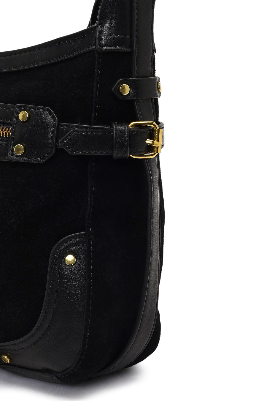 Women's Black Long Strap Suede Leather Crossbody Bag