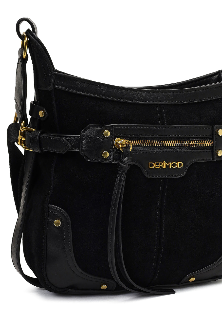Women's Black Long Strap Suede Leather Crossbody Bag