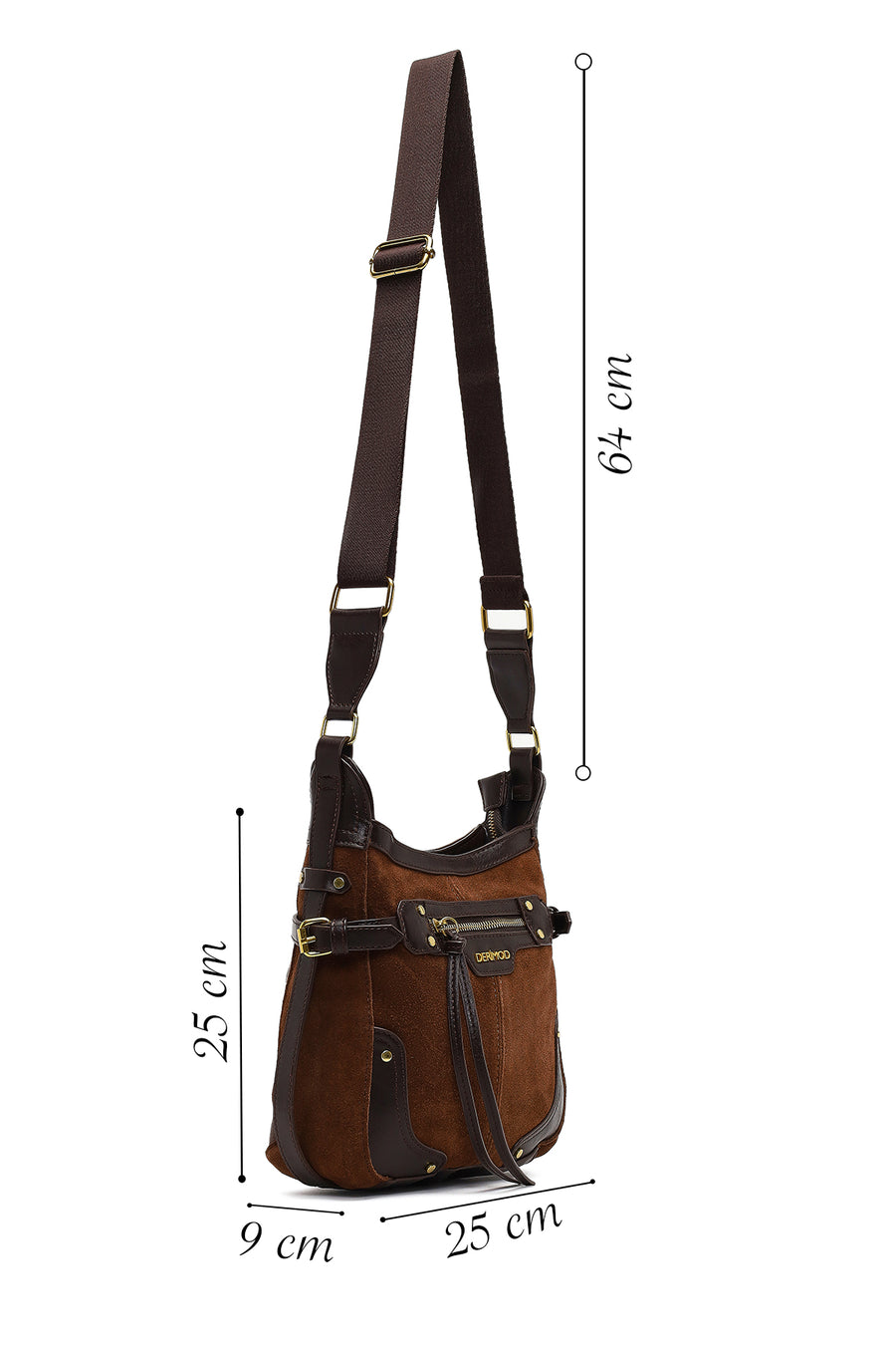 Women's Brown Long Strap Suede Leather Crossbody Bag