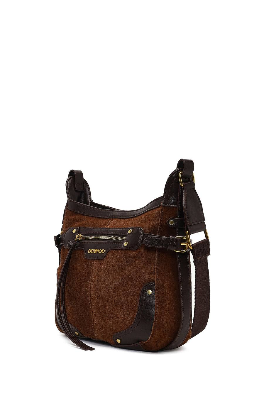 Women's Brown Long Strap Suede Leather Crossbody Bag