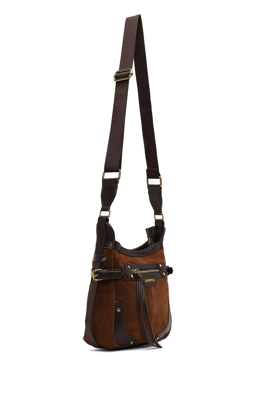 Women's Brown Long Strap Suede Leather Crossbody Bag