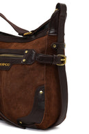 Women's Brown Long Strap Suede Leather Crossbody Bag | Derimod