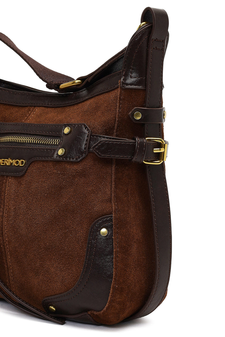 Women's Brown Long Strap Suede Leather Crossbody Bag