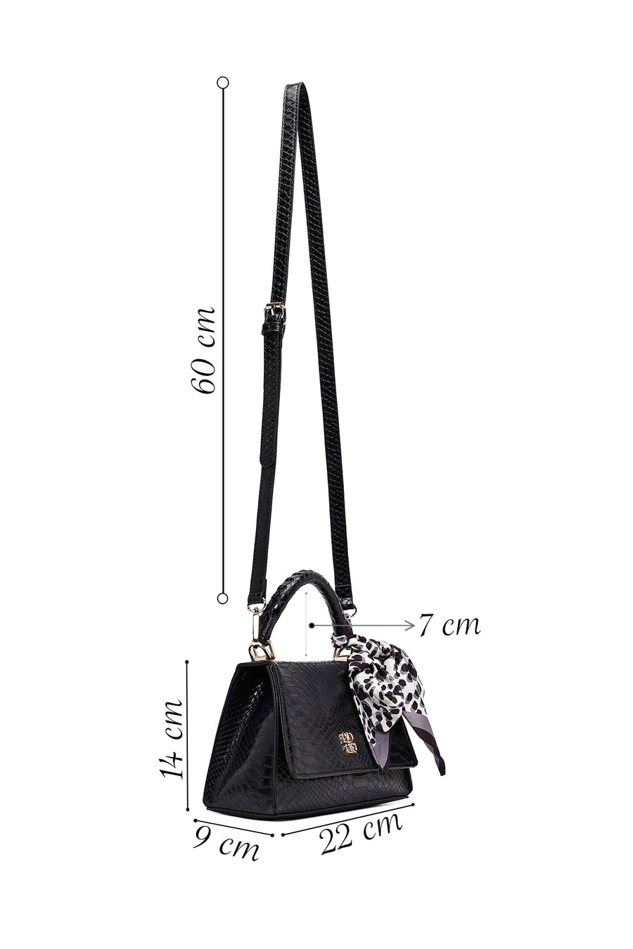 Women's Black Long Strap Classic Shoulder Bag with Crocodile Pattern