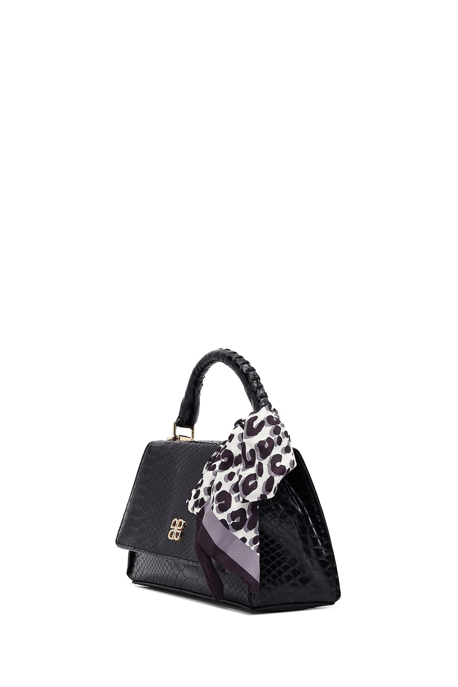 Women's Black Long Strap Classic Shoulder Bag with Crocodile Pattern