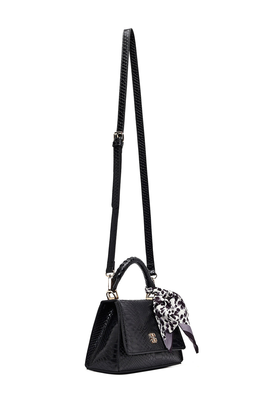 Women's Black Long Strap Classic Shoulder Bag with Crocodile Pattern