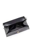 Women's Black Long Strap Classic Shoulder Bag with Crocodile Pattern | Derimod