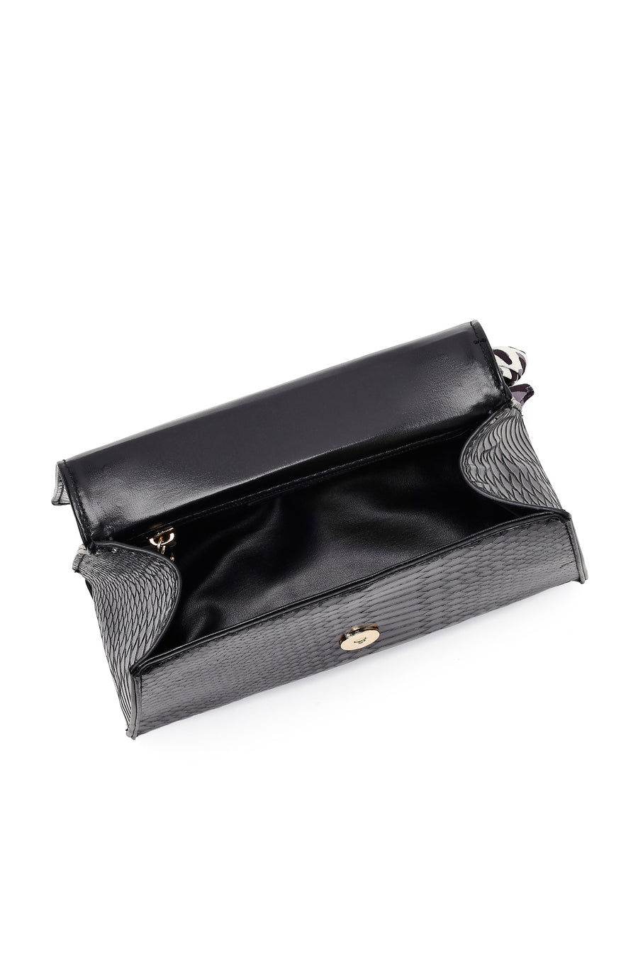 Women's Black Long Strap Classic Shoulder Bag with Crocodile Pattern