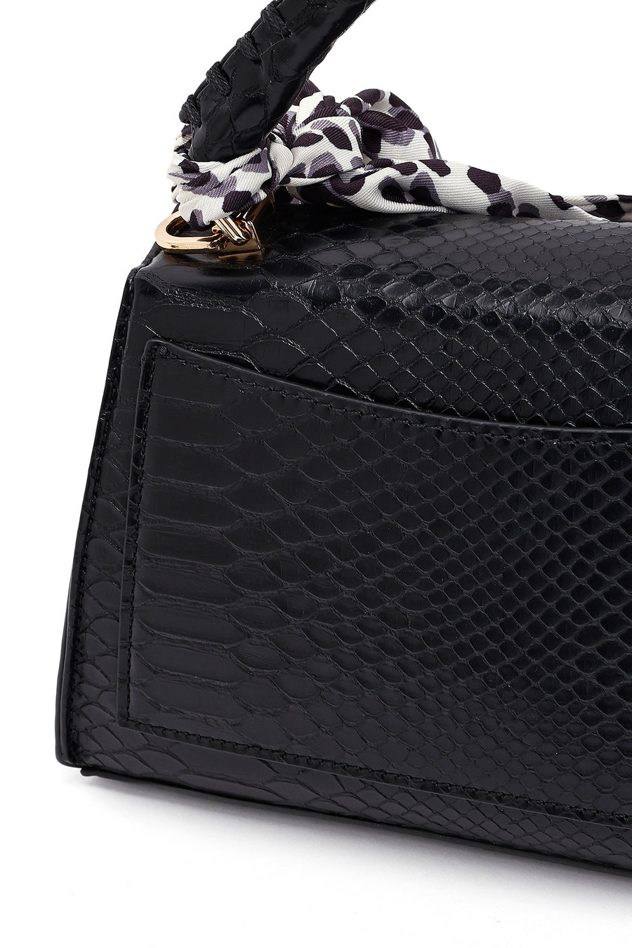 Women's Black Long Strap Classic Shoulder Bag with Crocodile Pattern