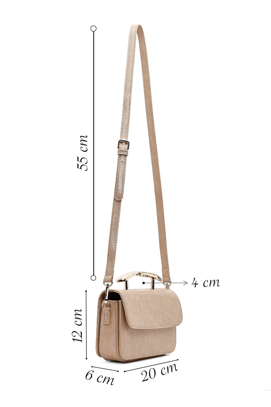 Women's Beige Long Strap Patterned Mini Shoulder Bag