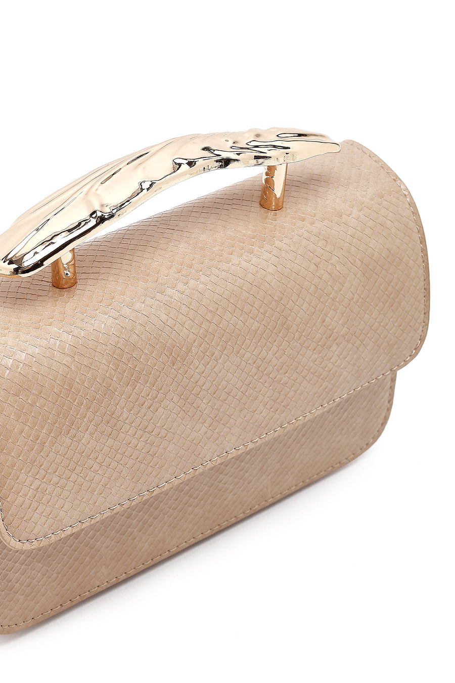 Women's Beige Long Strap Patterned Mini Shoulder Bag