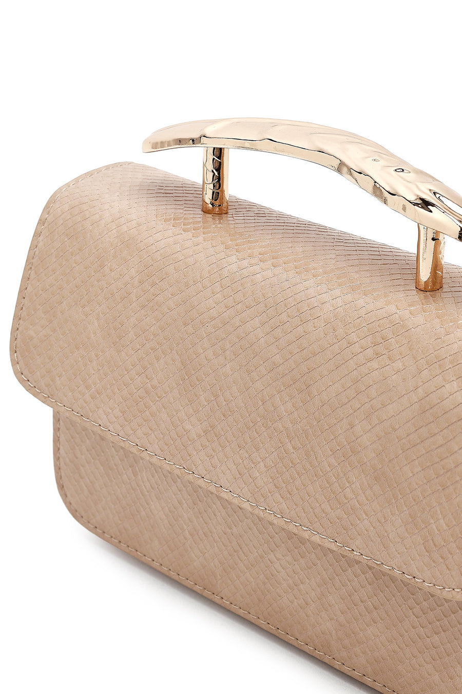 Women's Beige Long Strap Patterned Mini Shoulder Bag