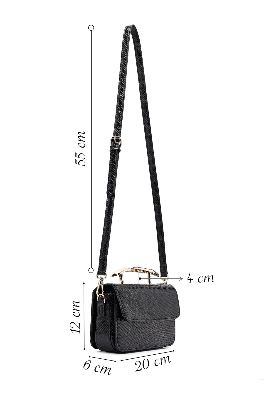 Women's Black Long Strap Patterned Mini Shoulder Bag