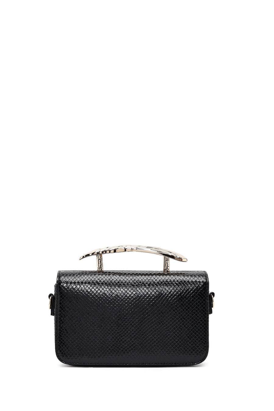 Women's Black Long Strap Patterned Mini Shoulder Bag