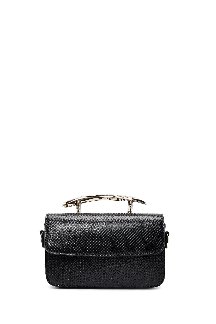 Women's Black Long Strap Patterned Mini Shoulder Bag