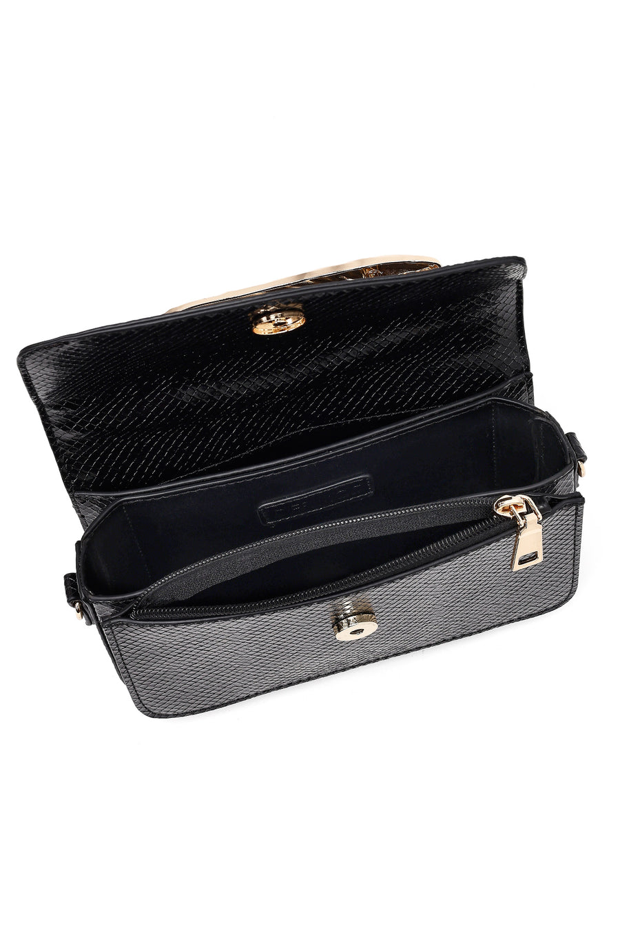 Women's Black Long Strap Patterned Mini Shoulder Bag