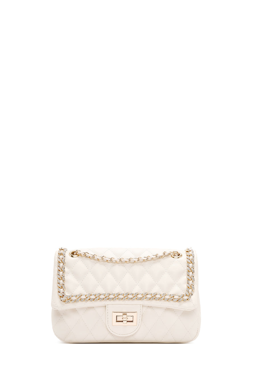 Women's Cream Long Strap Quilted Shoulder Bag