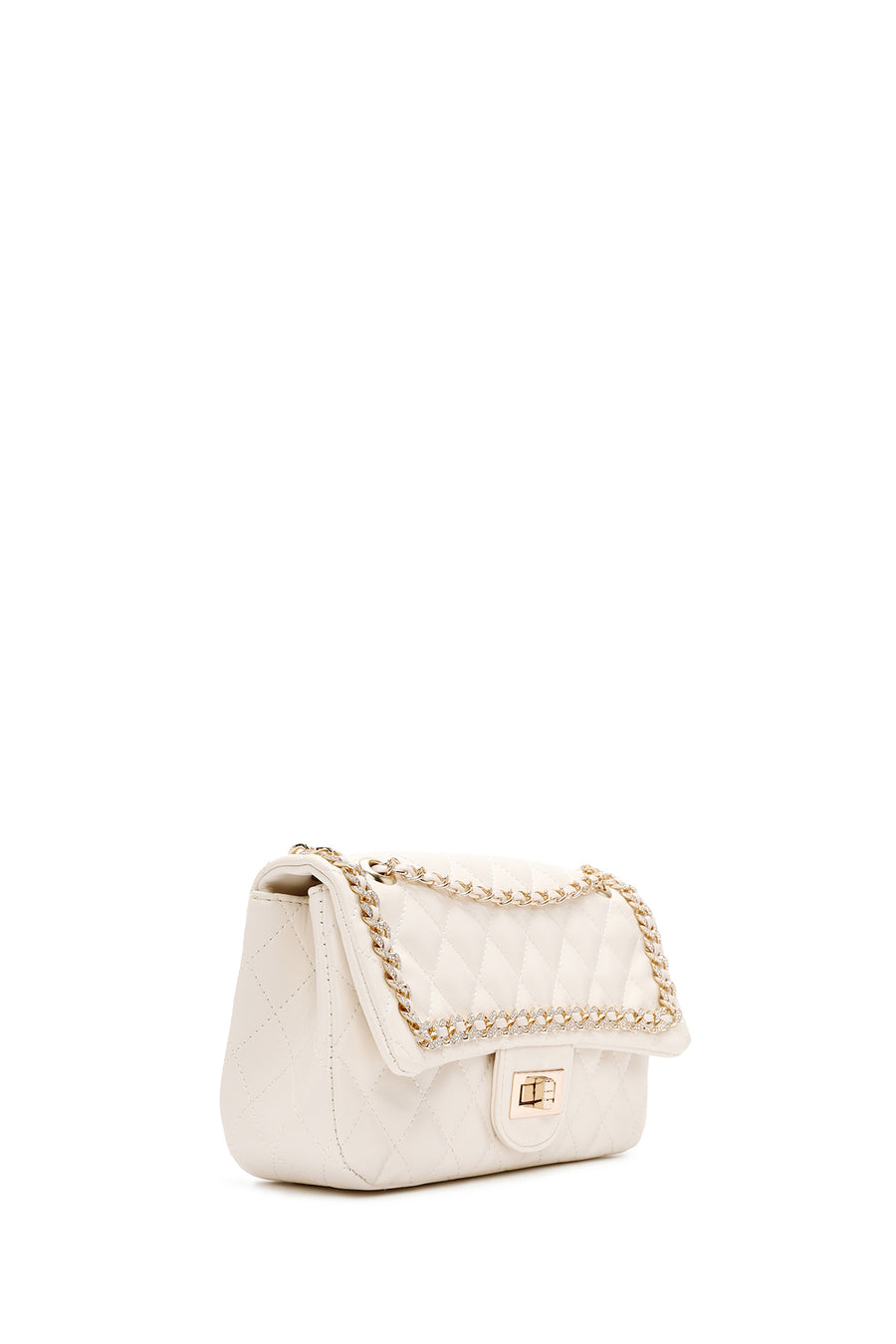 Women's Cream Long Strap Quilted Shoulder Bag