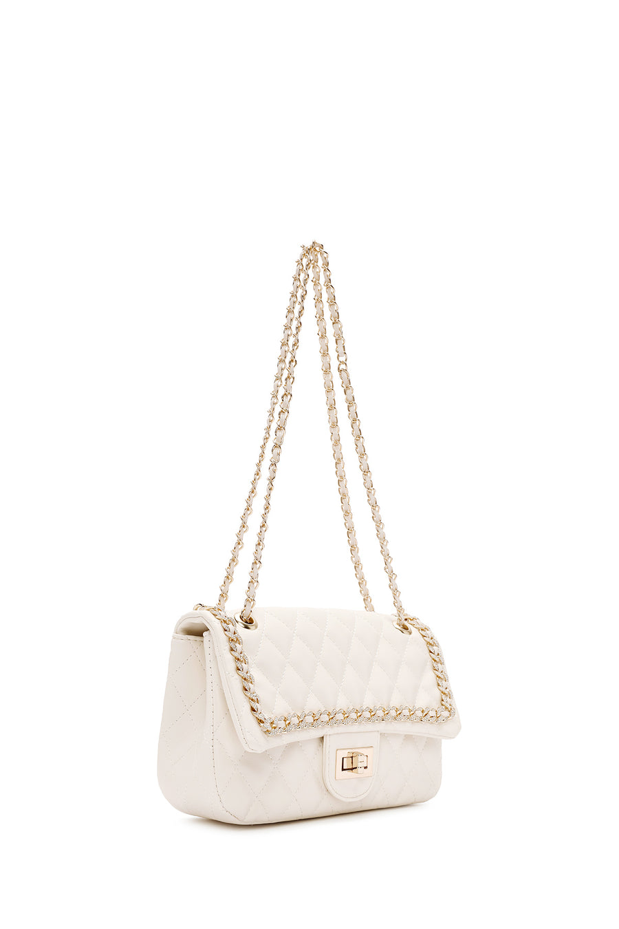 Women's Cream Long Strap Quilted Shoulder Bag