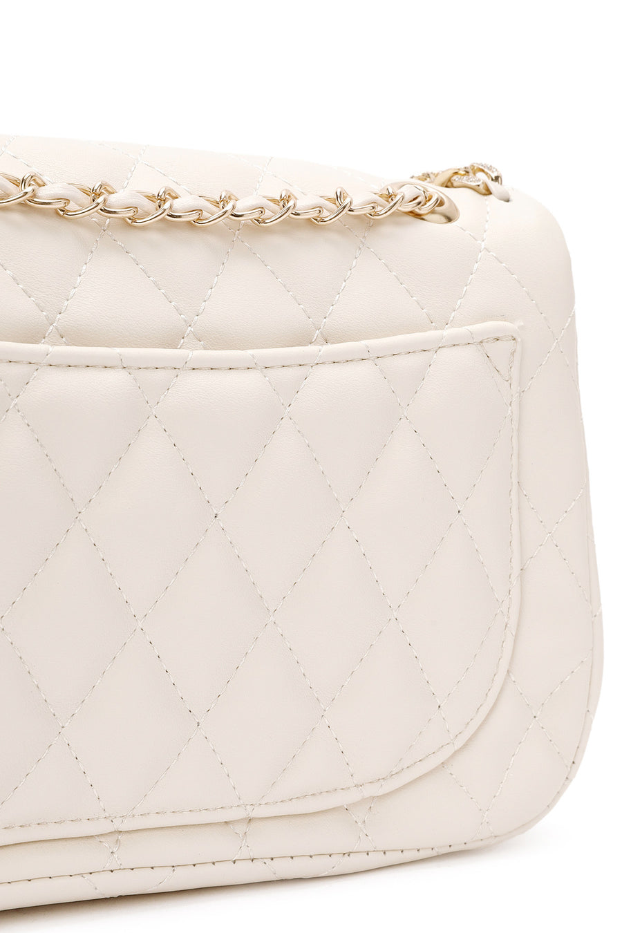 Women's Cream Long Strap Quilted Shoulder Bag