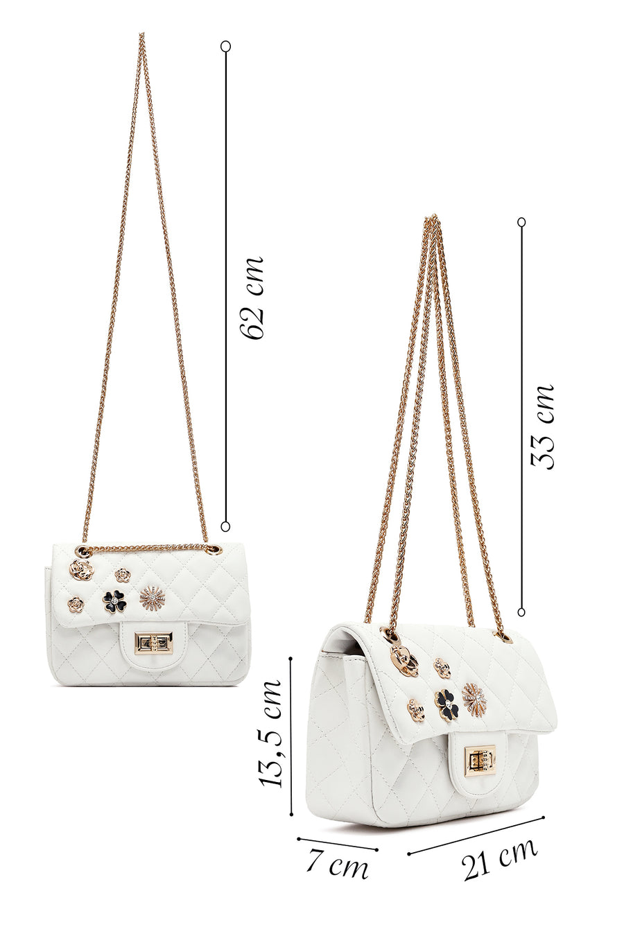 Woman White Long Strap Quilted Shoulder Bag