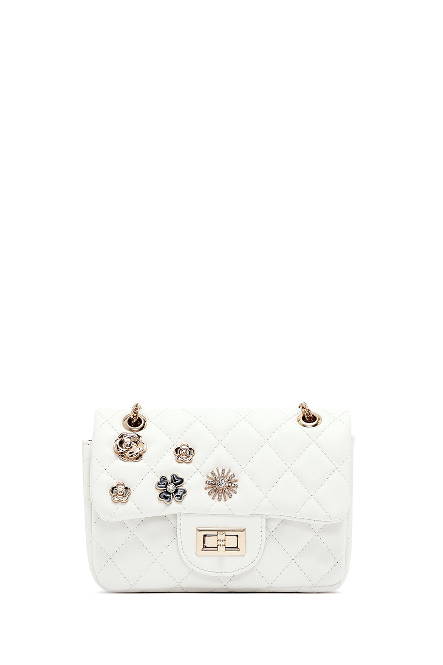 Woman White Long Strap Quilted Shoulder Bag