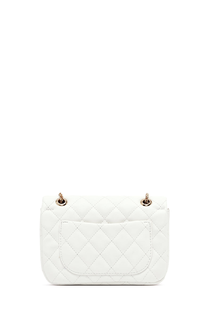Woman White Long Strap Quilted Shoulder Bag