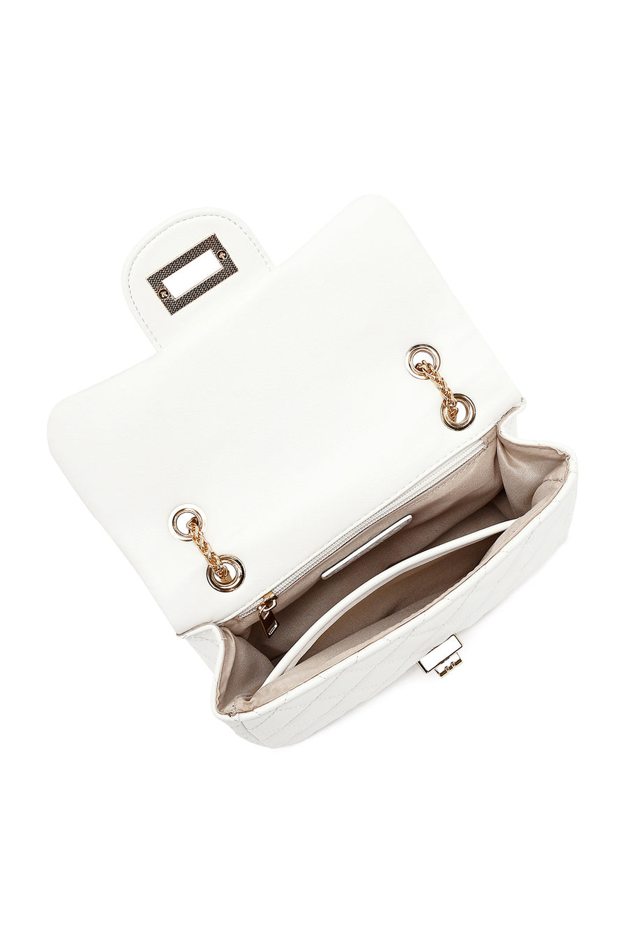 Woman White Long Strap Quilted Shoulder Bag