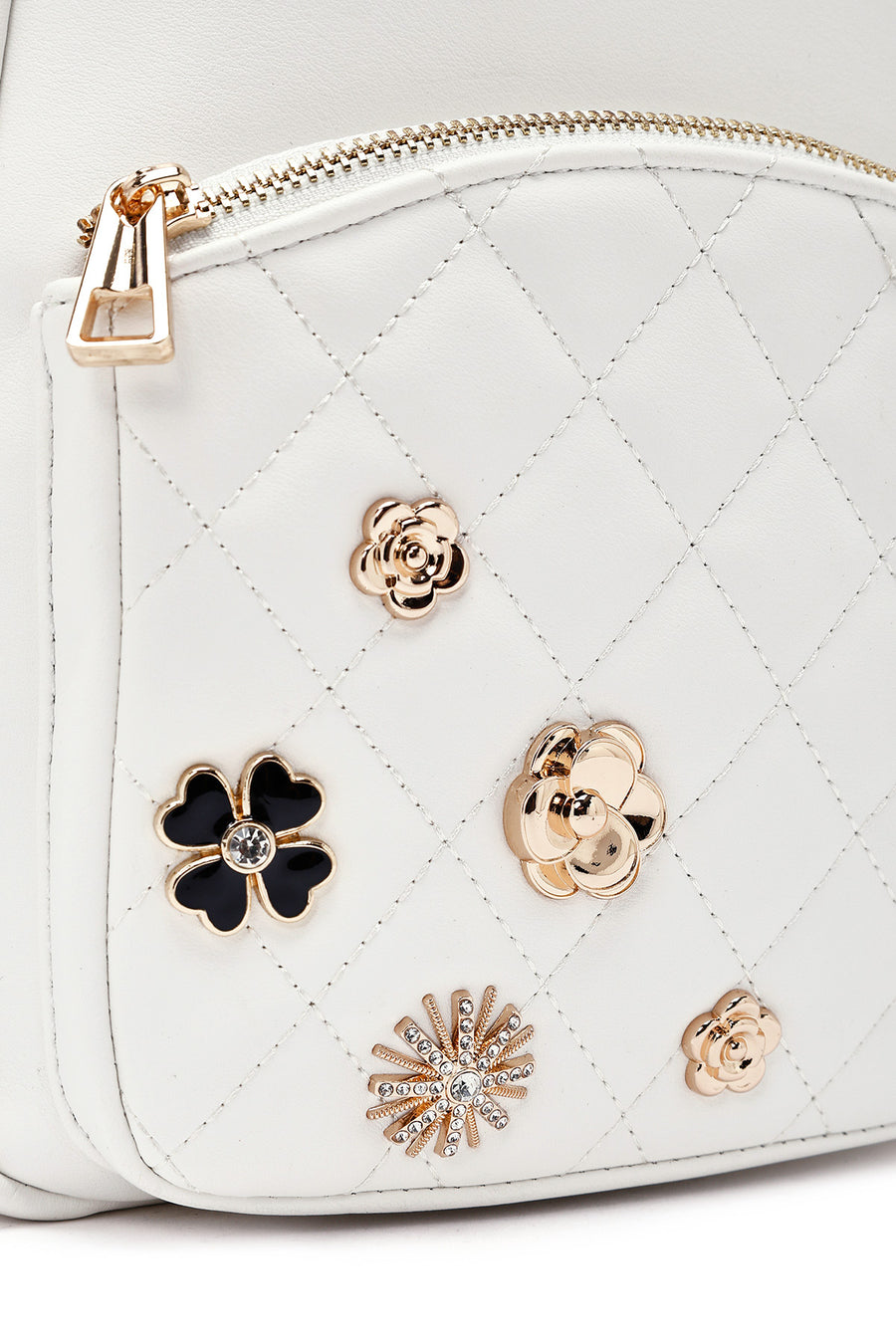 Woman Quilted Backpack with White Accessories